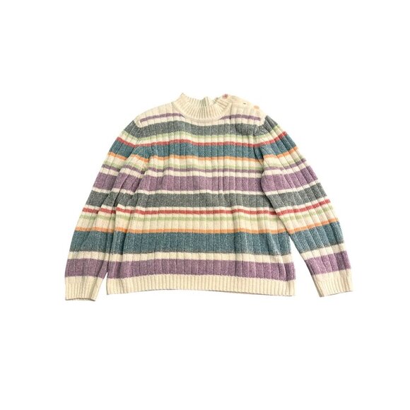 Alfred Dunner Striped Ribbed Knit Sweater With Button Shoulder Detail Womens Sma - Picture 1 of 6